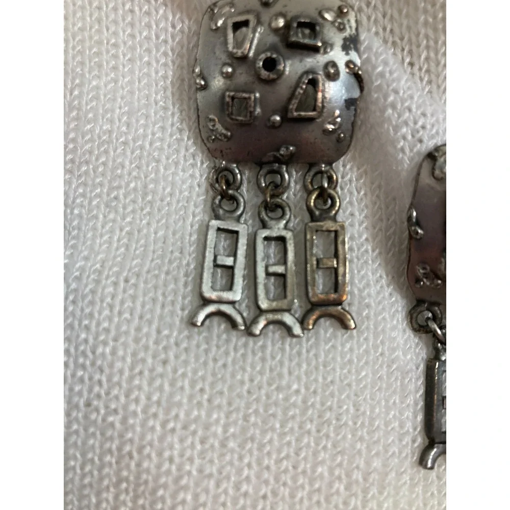 Vintage Modernist Pewter Clip On Earrings‎ Artsy Brutalist Statement Artisan